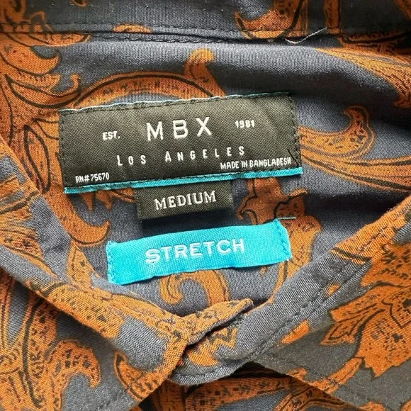NWT MBX Men's Medium Western Floral Button Down Long Sleeve Shirt Stretch Rayon - Picture 5 of 6